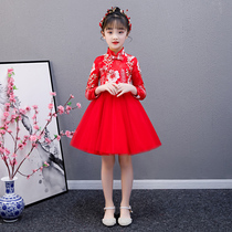 2021 childrens princess dress winter Chinese style girl skirt gauze dress girl winter dress little girl Red
