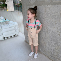 Girls Bib shorts Summer new childrens Western style jumpsuit bib shorts girls Korean casual pants