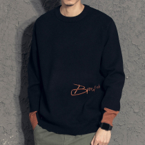 Yi letter embroidery stitching color sweater mens autumn and winter 2019 new mens autumn shirt spring and autumn