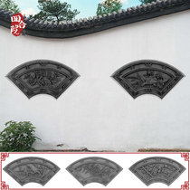 Ancient building fan-shaped brick carving relief quadrangle antique photo wall wall tile decoration 120cm plum Blue Bamboo chrysanthemum brick carving
