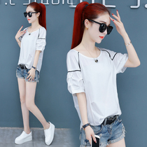 White short-sleeved T-shirt womens 2021 summer new fashion foreign style shirt Joker slim age slim age shirt ins tide