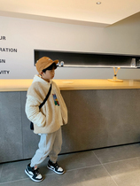 Boys coat tide boy foreign style 2019 autumn and winter New plus velvet padded children lamb wool coat