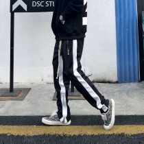 ZACHARIAH BLACK and WHITE contrast stitching trousers Hip-hop national trend brand retro slim HIGH STREET fashion CASUAL SWEATPANTS