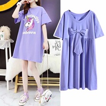 Pregnant womens Korean version of the spring and summer dress suit loose reversible wear mid-length top summer short-sleeved T-shirt trendy