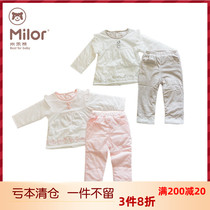 Mille bear spring and autumn new female baby clip thin cotton back open suit child girl A class A two-piece set M1T0268