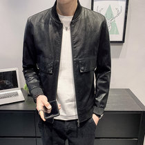 Leather men jacket 2020 new motorcycle mens coat Korean fashion slim short style stand collar jacket D0302