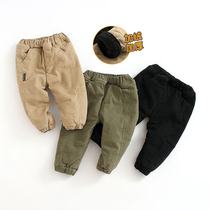 Baby cotton pants boys winter clothes 1-234 year old boy foreign gas plus velvet padded overwork pants boomers baby long pants