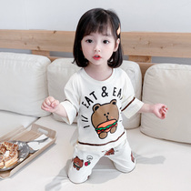 Girls pajamas set spring and autumn cotton thin three-year-old girl Autumn Childrens autumn household clothes