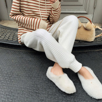 Knitted Haren pants womens autumn and winter high waist thick loose lazy radish wool grandma pants sports nine wide leg pants