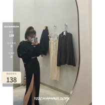 Xzz Charmingl PETAR open fork half skirt black high waist open fork half body dress female mid-autumn dress