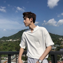 HUALUN homemade V-neck T-shirt cotton boys short-axis Joker solid color loose Korean half-sleeved thin shirt male T