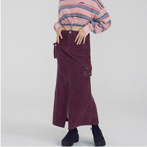 Second hair SCULPTOR striped slit skirt straight high waist pocket retro 2019 autumn Korea