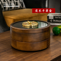 Solid wood double layer dried fruit box grid with lid rotating household creative Chinese dried fruit plate Living room New Year Candy box