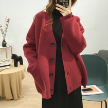 Simple style cardigan sweater coat female 2021 Spring and Autumn New Korean casual slim thin V-neck solid color coat