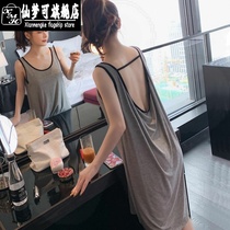 Modal sleeveless backless sexy nightgown summer thin sling beautiful back net red vest pajamas women spring and autumn