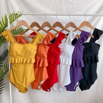 2021 new ins wind candy color ruffles Korean version one-piece swimsuit female high waist bikini cross-border