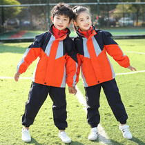 Childrens class clothes suit plus suede thickened submachine clothing Three sets of elementary school childrens school uniforms winter dress Long sleeves kindergarten Garden clothes