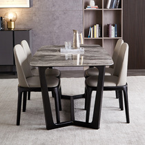 Nordic marble dining table modern minimalist small apartment rectangular solid wood bright slate home dining table and chair combination