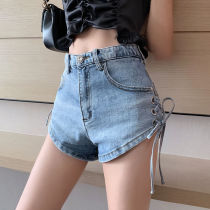 Summer new design senses Cross-strap high waist denim shorts womens tennis red ins Skinder 100 lap hot pants