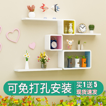 Wall shelf non-perforated wall Wall Wall creative Plaid TV background wall decorative frame living room wall partition