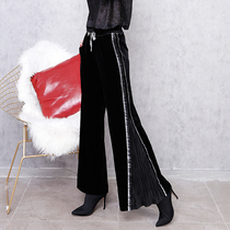 2020 spring autumn new female Korean version wide leg pants high waist tightness waist splicing loose stripe chic tide display slim trousers