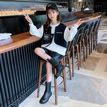 Girls Net red sweater spring and autumn 2021 new foreign style childrens clothing long sleeve autumn clothing middle children autumn loose coat