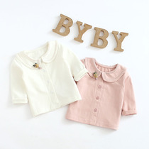 Female baby spring and autumn base shirt 0-4 years old girl autumn cotton cardigan baby Autumn foreign air T-shirt children autumn clothes