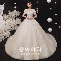 French wedding dress 2021 New tailing bride temperament Net red tremble sound Princess thin super fairy little man out of the yarn