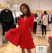 Jia Yi Fa dai maje19 spring and summer lace hollow pattern slim V-neck A-line dress 2 colors e19ralina