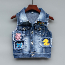 Girl Cowboy Waistcoat Spring Autumn Cartoon Thin child Canshoulder jacket female baby vest to wear foreign air