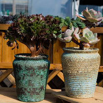 (Bang Yong Shangpin)Jingdezhen handmade retro master basin coarse pottery big old pile basin Creative flower pot Ceramic green plant