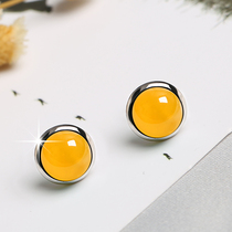 Natural red Agate S925 Sterling silver stud earrings 18K gold temperament green Agate yellow Agate earrings inlaid ear jewelry