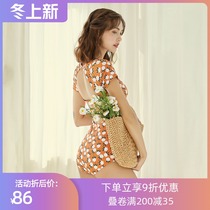 Swimsuit womens new net red super fairy Korean ins Wind small breasts gather to cover the belly thin sexy floral floral one-piece swimsuit