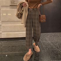 In momo (yuppie plaid pants) High waist grips Slim Shade of Flesh Turnip Pants Women Fashion 100 Hitch Casual Pants