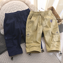 South Korea boys casual pants 2021 summer new foreign style outside wear cotton shorts cropped pants big children overalls