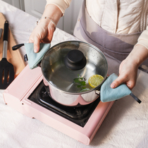 MZao Japanese pot lid kitchen tableware cotton fabric anti-hot gloves cute pot cap dinner plate insulation pot clip cap