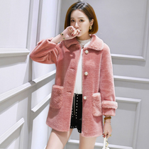 Cashmere coat womens long model 2021 New Haining granular cashmere lamb wool slim fur one coat women