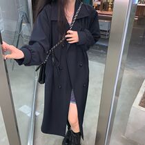 Asakawa wine a temperament trench coat womens long model 2020 new dark black style Korean version loose thin autumn coat tide