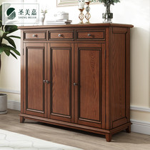 American country solid wood shoe cabinet Ash wood living room furniture simple shoe cabinet solid wood three-door multi-layer shoe cabinet entrance cabinet