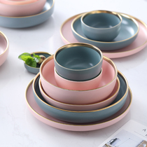 Net red ins tableware set Nordic household ceramic dishes plate dish soup noodles bowl large Western food steak plate