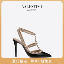 VALENTINO GARAVANI VALENTINO ROCKSTUD PATENT LEATHER LACE-UP STUDDED HIGH HEEL SANDALS