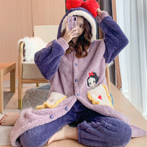 Autumn and winter coral fleece nightdress thickened fat MM200 jin loose nightgown womens pajamas sweet can be worn outside the home clothes