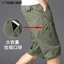 Three-point pants mens loose plus size dad clothes wear summer pure cotton casual pants old man tooling shorts