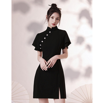 Black cheongsam 2021 new female summer short young national tide style French niche improved version dress