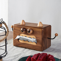Small Monster Solid Wood Paper Towels Box Walnuts Wood Pumping Cardboard Box Sitting Room Table Pendulum Pieces Cute Cartoon Cute Joe moving gifts