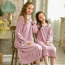 Girls nightdress long sleeve air conditioning dress Modal girls princess wind spring and autumn childrens home clothes mother and daughter parent-child pajamas