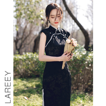 LAREEY2022 year of pure color retro Republic of the country Wind and a short flag-gown woman Youya temperament name Yuanyuan Dress With Dress