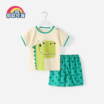 Boys short-sleeved shorts suit Summer childrens clothes Thin female baby cotton two-piece childrens clothing baby summer clothes