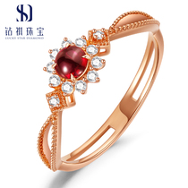 New product 18K gold diamond female ring natural ruby ring Au750 luxury group inlaid real diamond ring jewellery gift