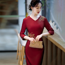 Attending Wedding Moms Dress Wedding Dresses Big Red Winter Long Sleeves High-end Qipao Skirt With Mother-in-law Noble And Slim Fit